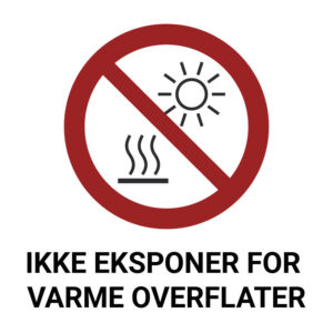 Ikke eksponer for sollys eller varme overflater – ISO 7010